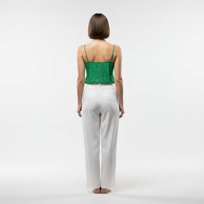 Camisole Dark Green Noodles in Lightweight Organic Cotton Voile