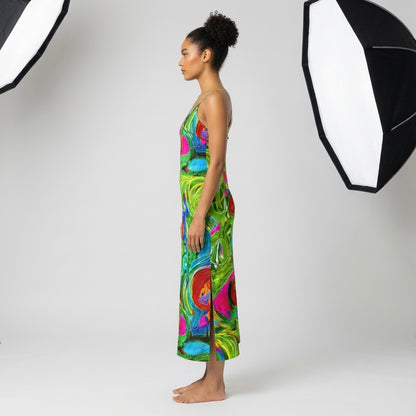 Bias Slip Dress Pink Water Lilies