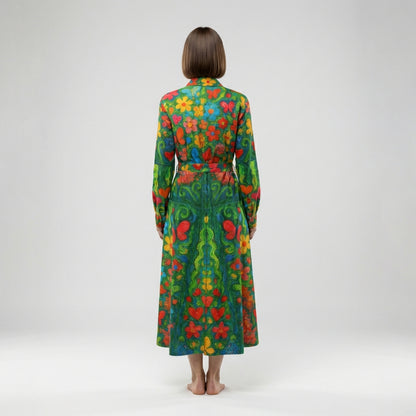 Button Front Shirt Dress Butterfly Flowers