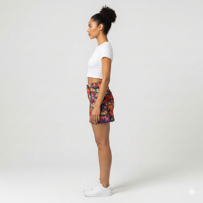 Cropped Denim Mini Skirt Red Flower Bed