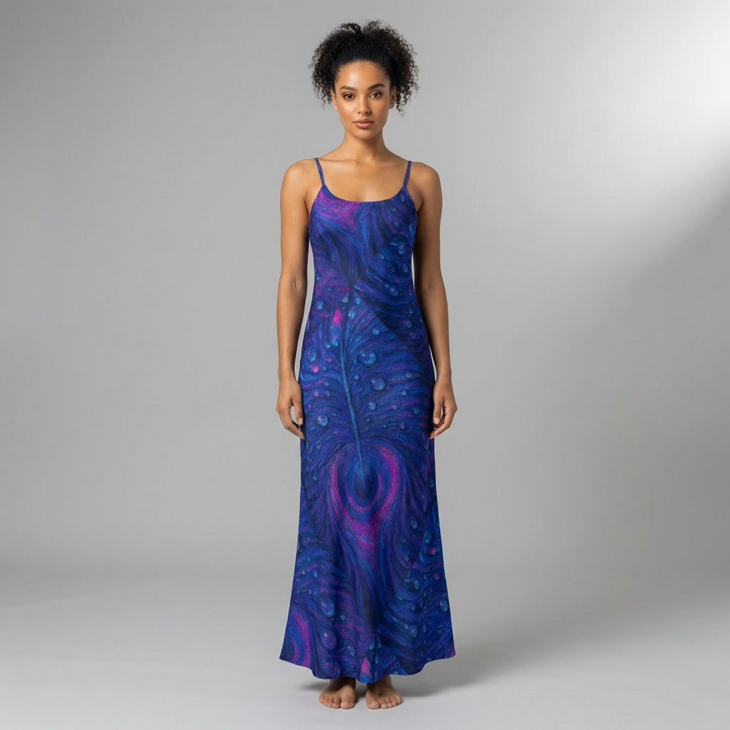 Bias Slip Dress Blue Blue Peacock Feather