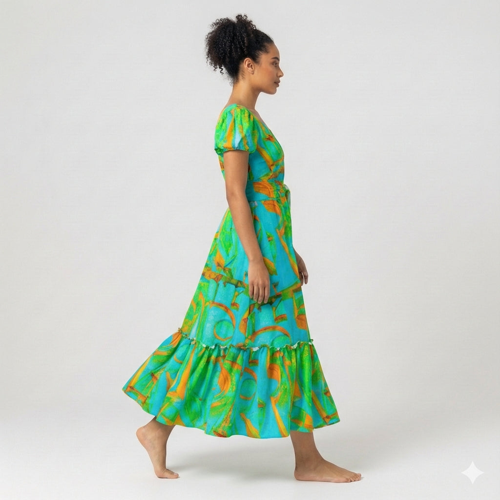 Ruffle Hem Dress Palm Tree Island