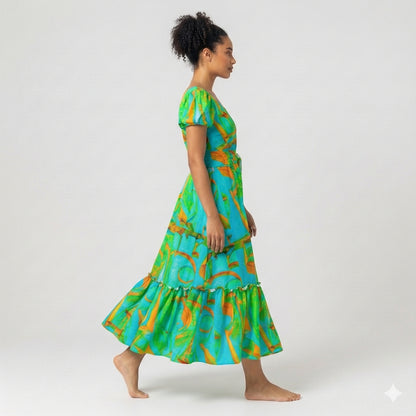 Ruffle Hem Dress Palm Tree Island