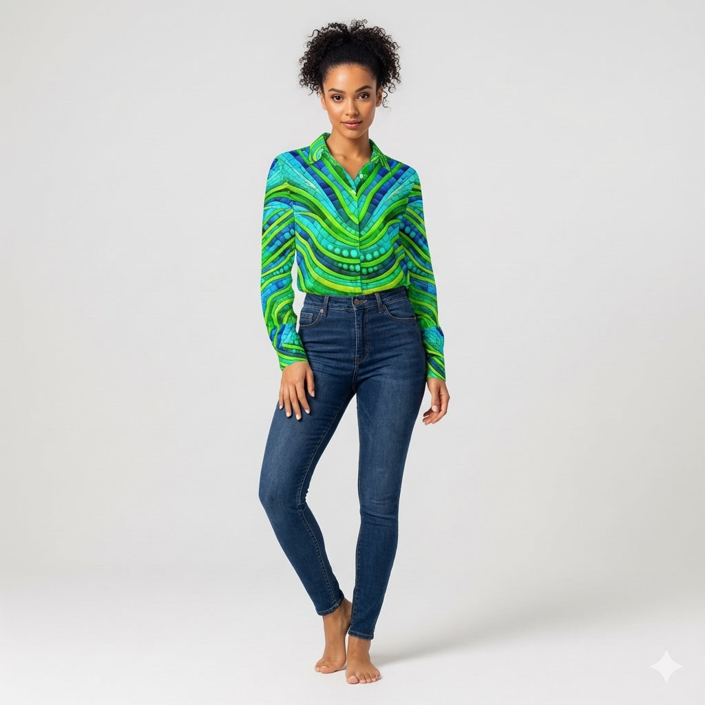 Women's Button Front Shirt Mosaic