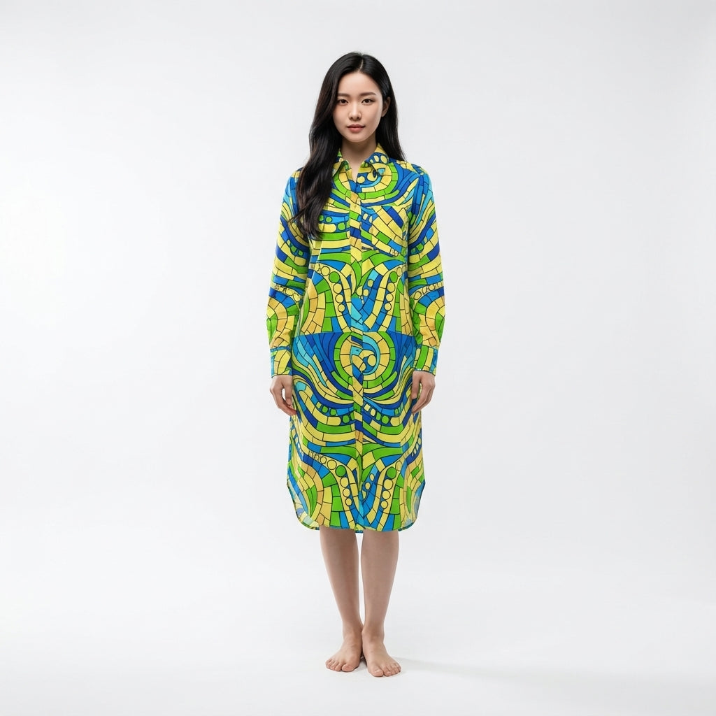 Long Sleeve Shirt Dress Mosaic 4