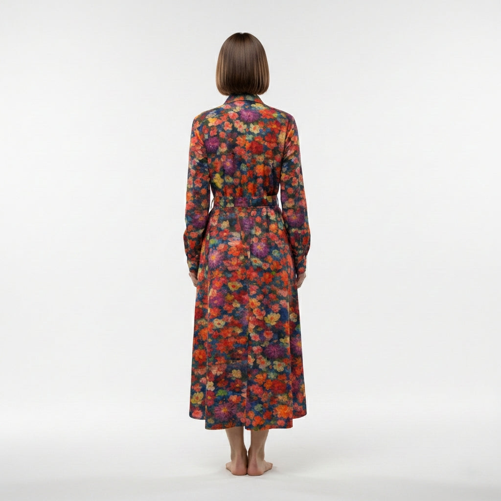Button Front Shirt Dress Red Flower Bed