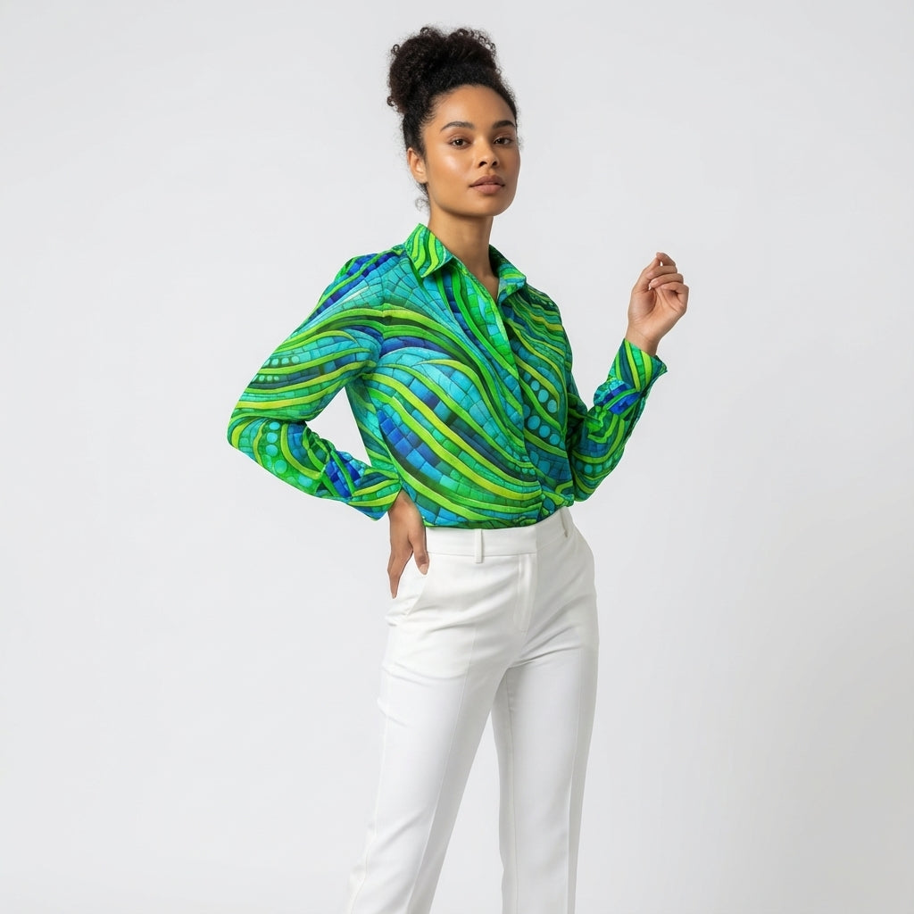Women's Button Front Shirt Mosaic