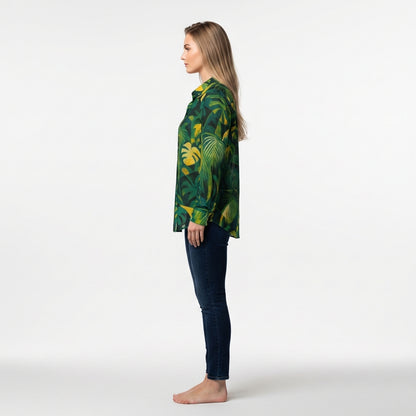 Button Front Shirt Green Leaves