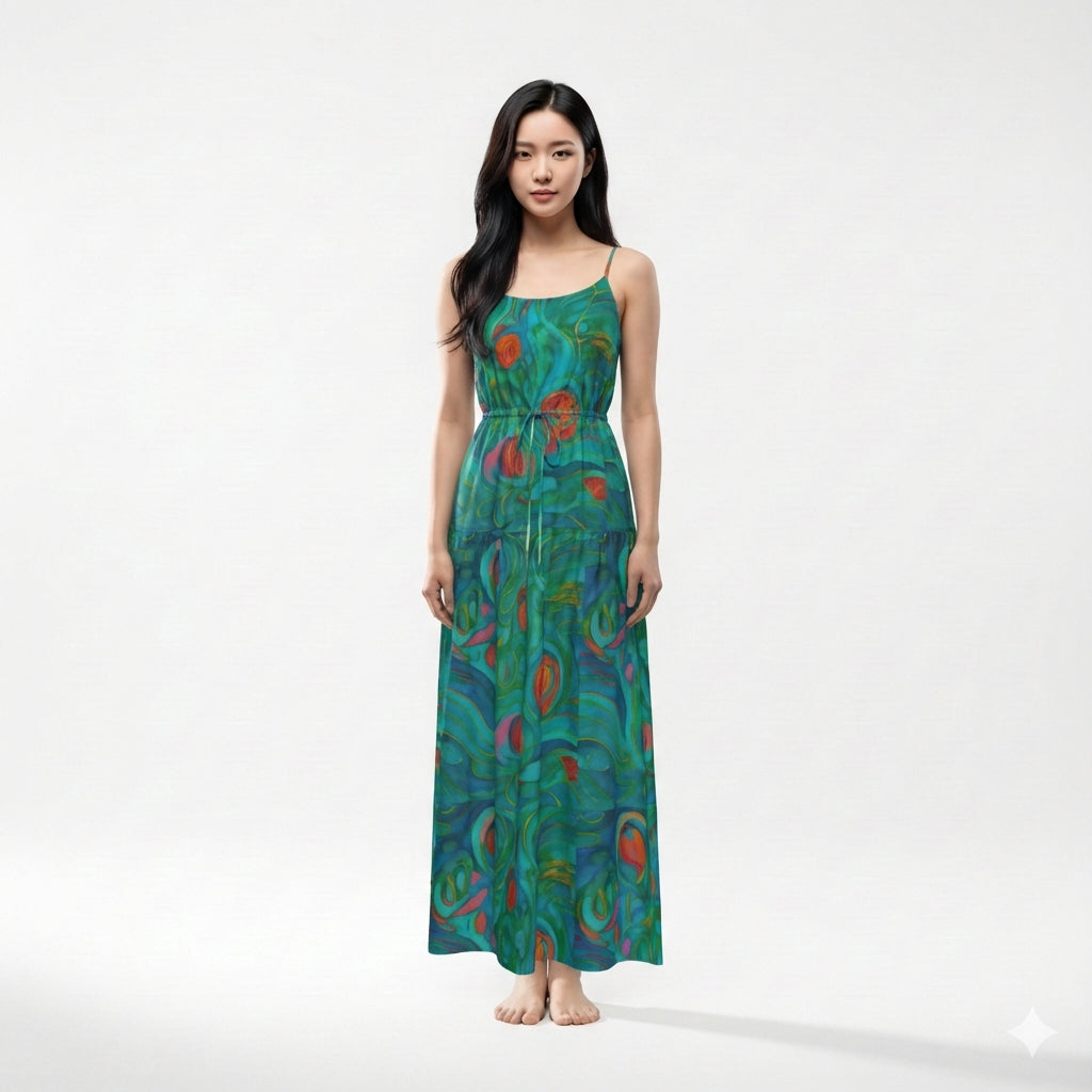 Maxi Dress with Waist Tie Floral Swamp