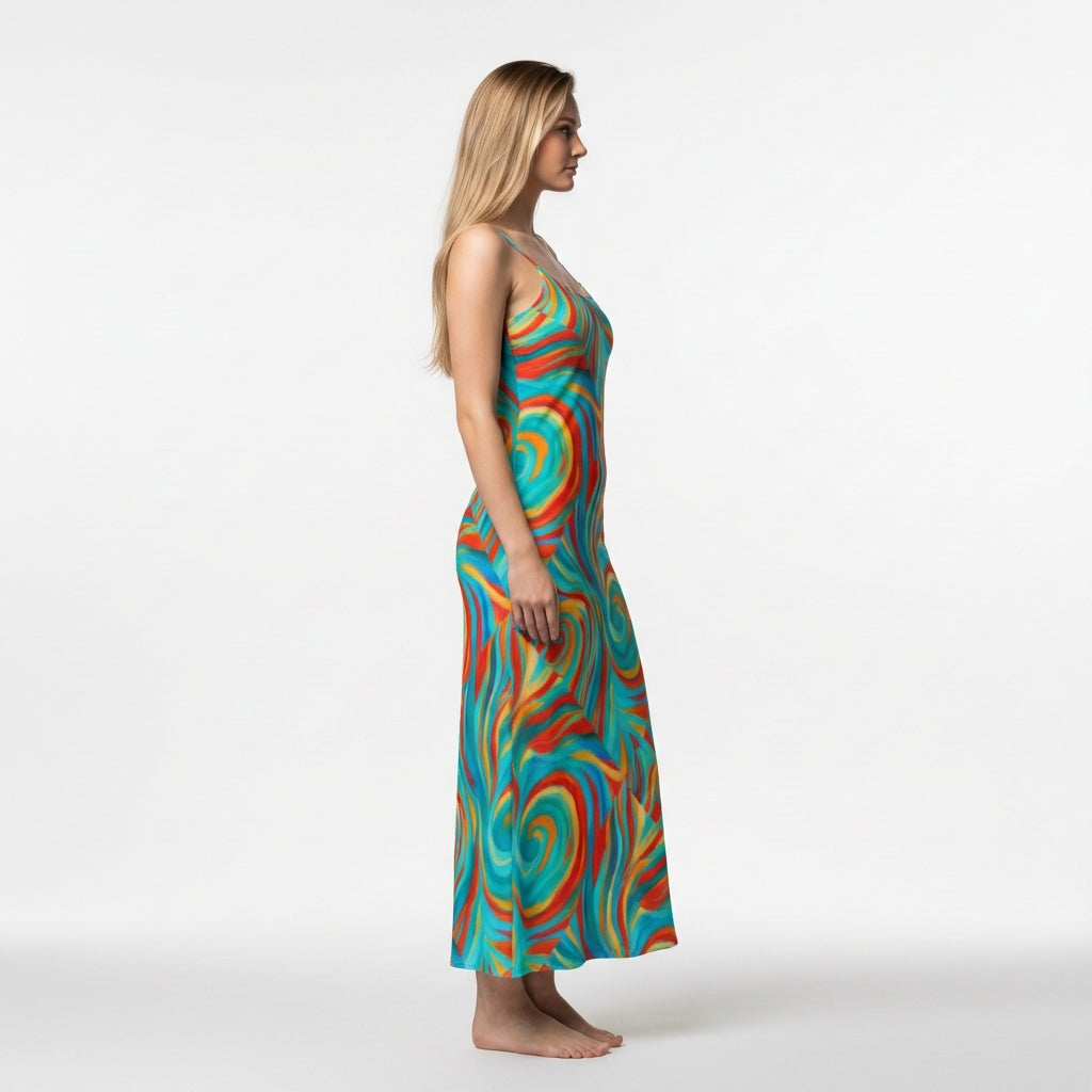 Bias Slip Dress Cyan Swirls