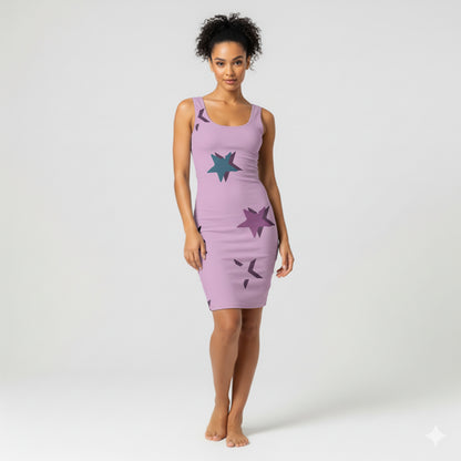 Body Con Tank Dress – Starburst Print in Lilac Cotton-Spandex Jersey