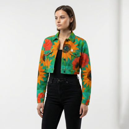 Cropped Jean Cotton Jacket Sunflowers