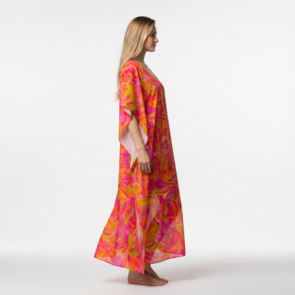 Caftan in Pink Noodles Lightweight Organic Cotton Voile 