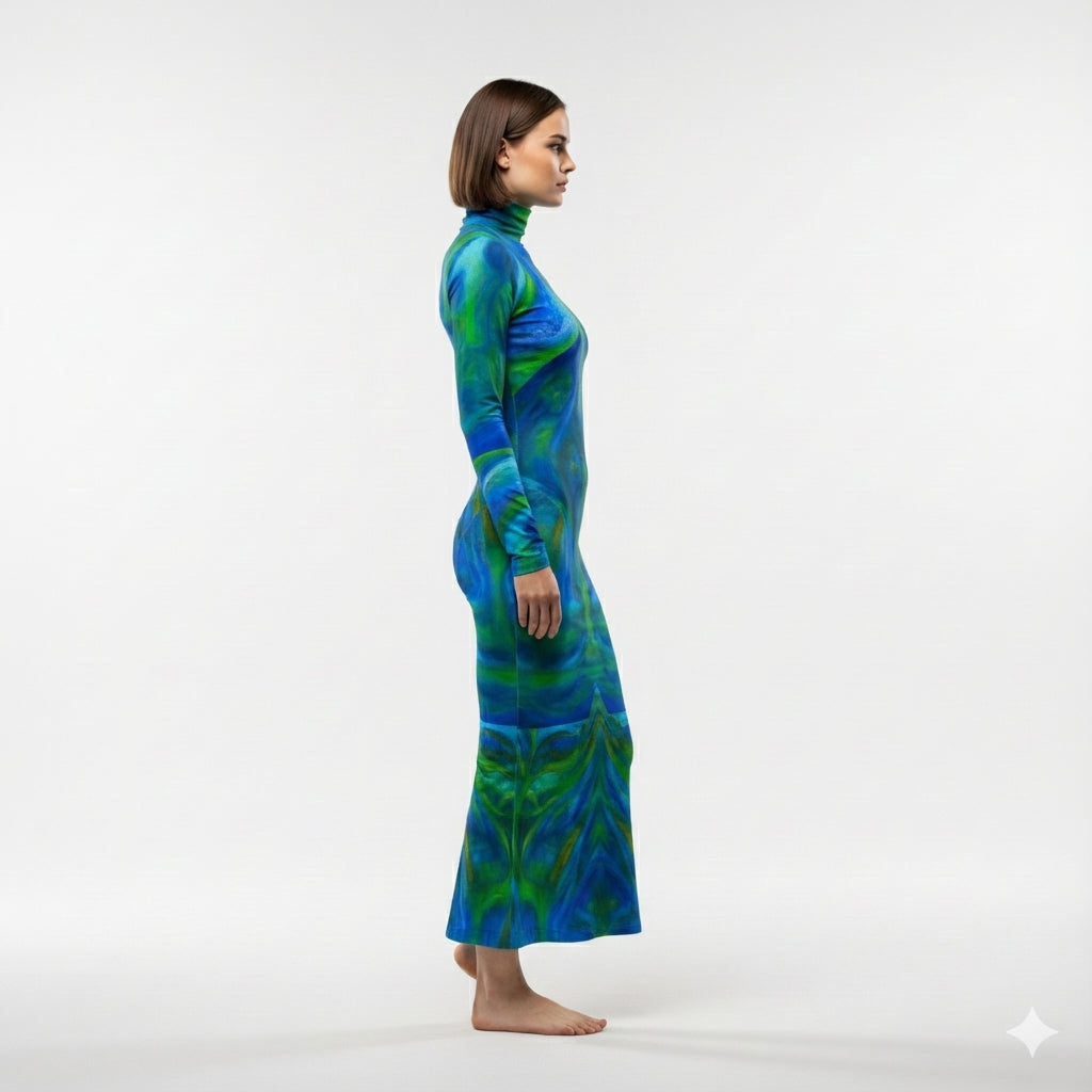 Sarong Maxi Turtleneck Body Con Dress Blue Moon 