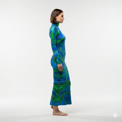 Sarong Maxi Turtleneck Body Con Dress Blue Moon 