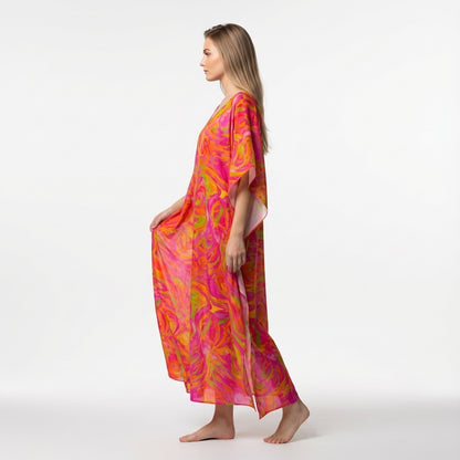 Caftan in Pink Noodles Lightweight Organic Cotton Voile 