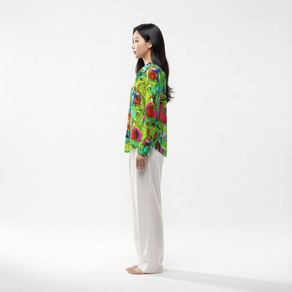 Button Front Shirt Pink Water Lilies