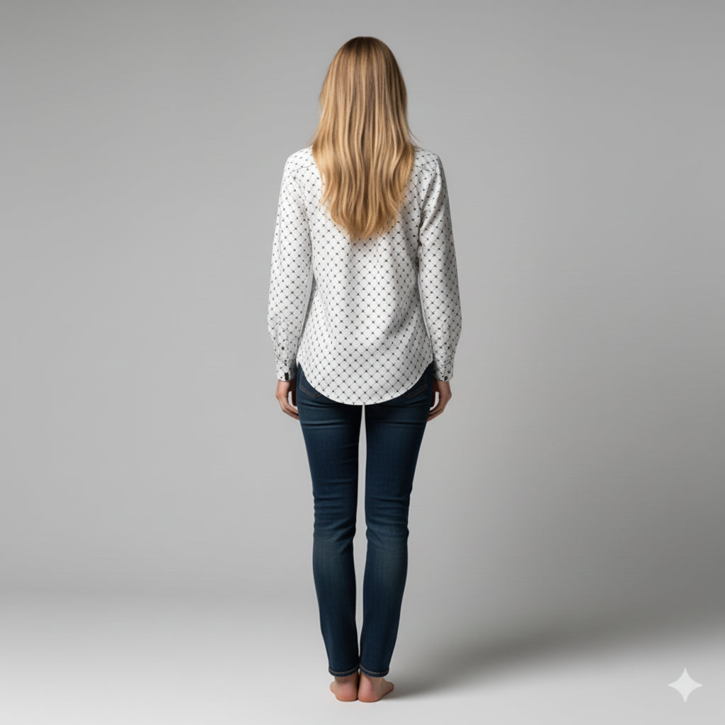 Crown and Lines Black on White Button Front Shirt