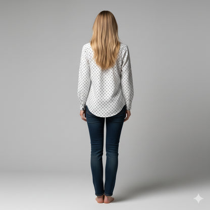 Crown and Lines Black on White Button Front Shirt