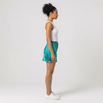 Denim Mini Skirt Turquoise Watercolors