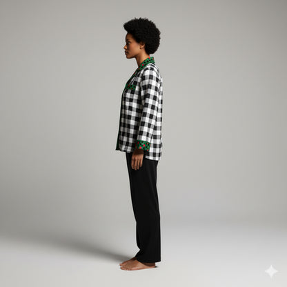 White & Black Buffalo Check Pajama Top