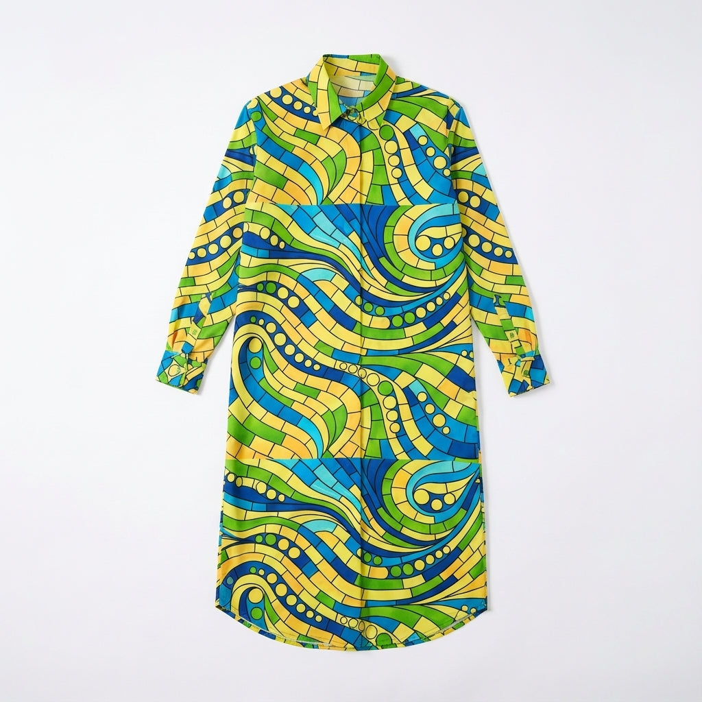 Long Sleeve Shirt Dress Mosaic 4