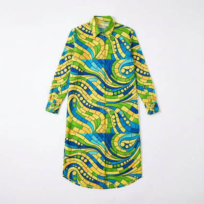 Long Sleeve Shirt Dress Mosaic 4