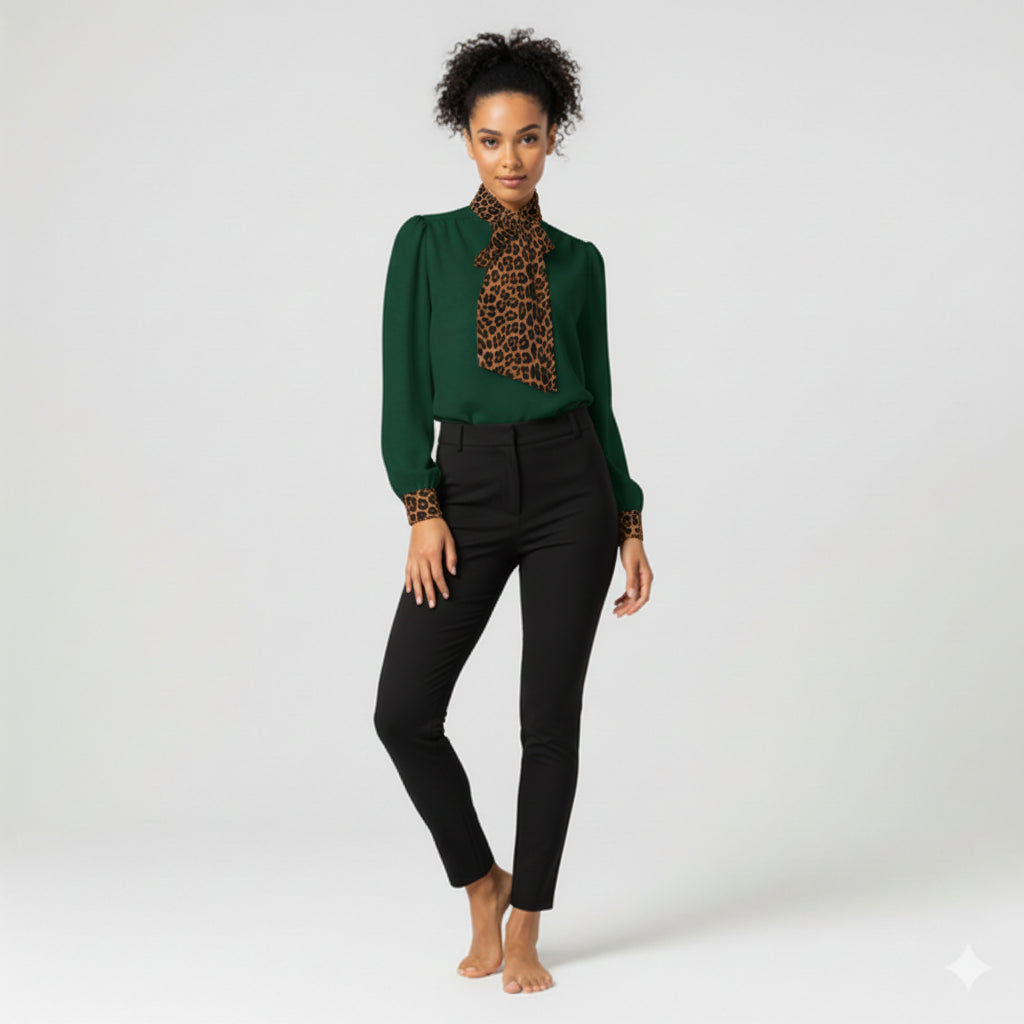 Women's Scarf Neck Blouse (dark green)