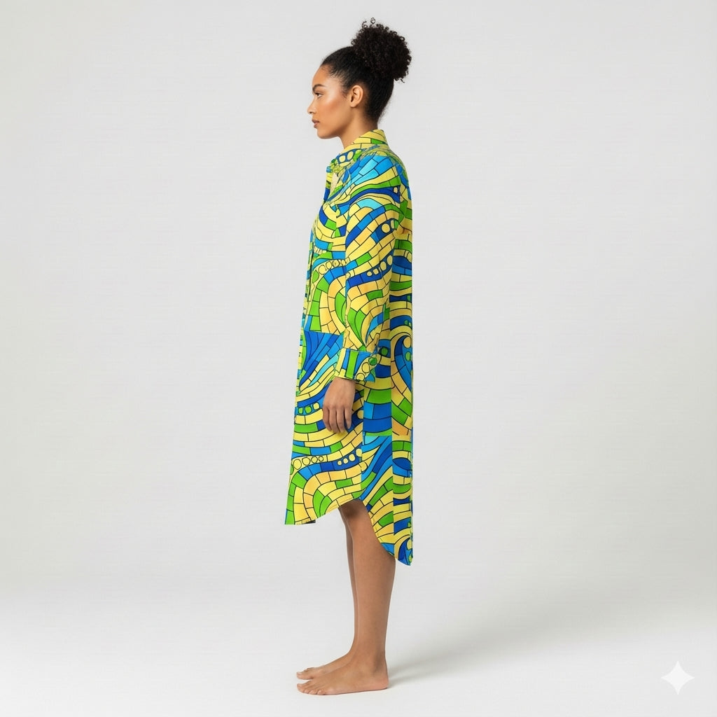 Long Sleeve Shirt Dress Mosaic 4