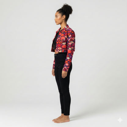Cropped Jean Cotton Jacket Flower Bed