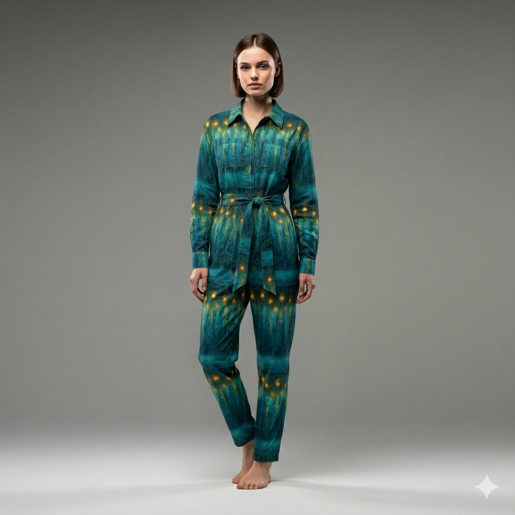 Relax Fit Woven Jumpsuit Starlight - Cotton Poplin Zipper Front