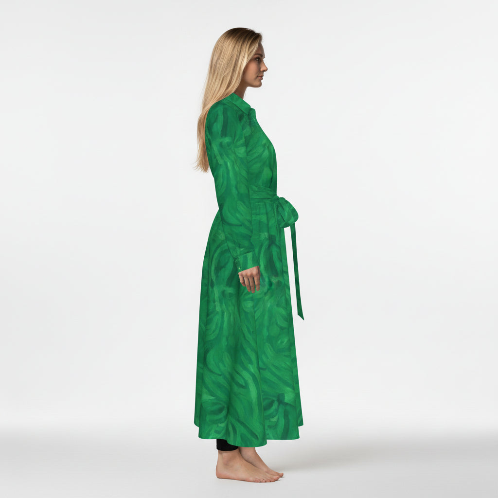 Button Front Shirt Dress Dark Green Noodles