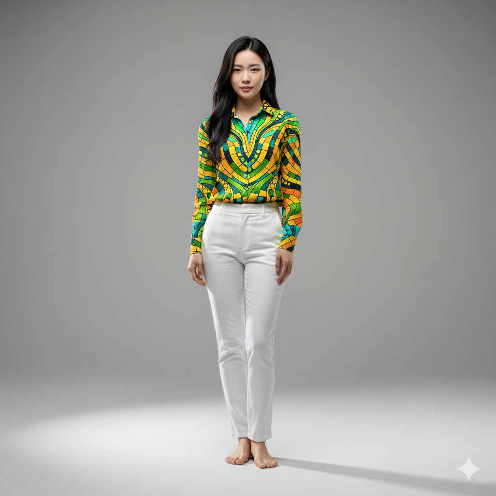 Women's Front Button Shirt Mosaic 11