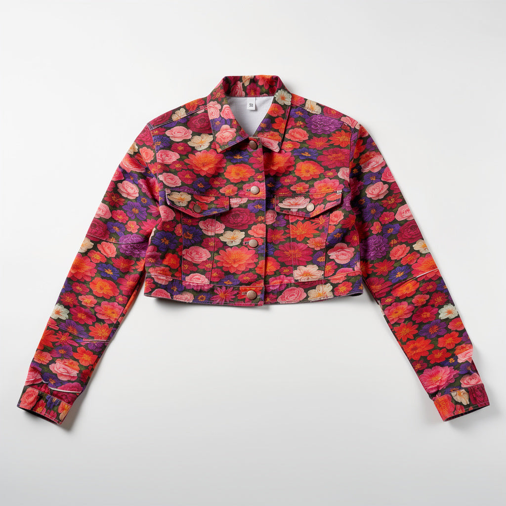 Cropped Jean Cotton Jacket Flower Bed