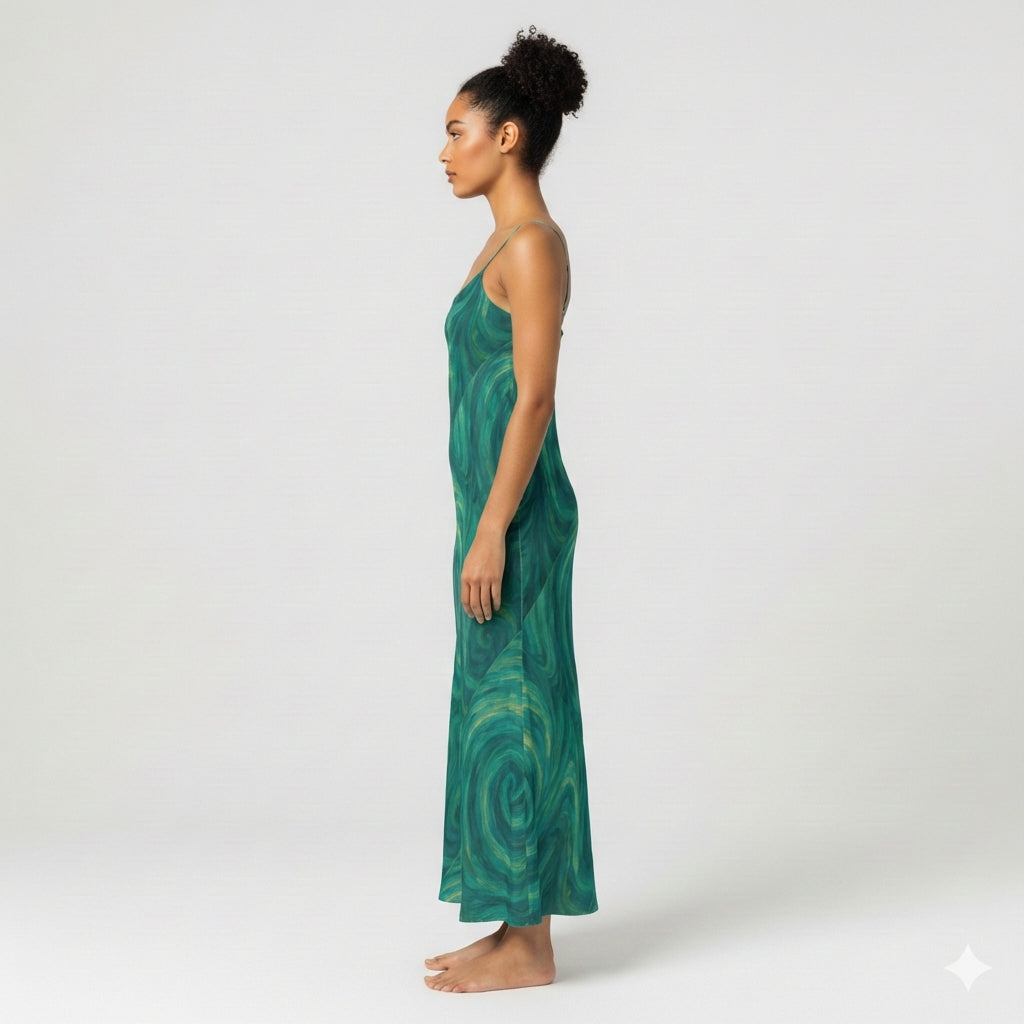Bias Slip Dress Green Tornado