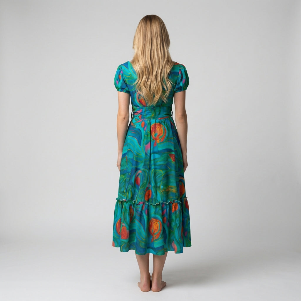Ruffle Hem Dress Floral Swamp