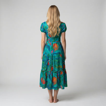 Ruffle Hem Dress Floral Swamp