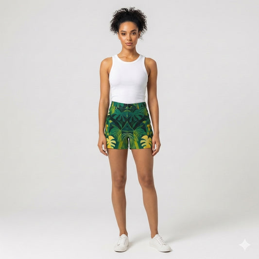 Regular Jean Shorts Green Leaves