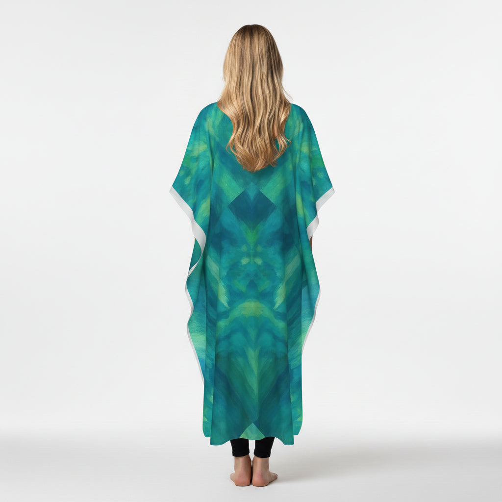 Caftan Turquoise Watercolors in Lightweight Organic Cotton Voile