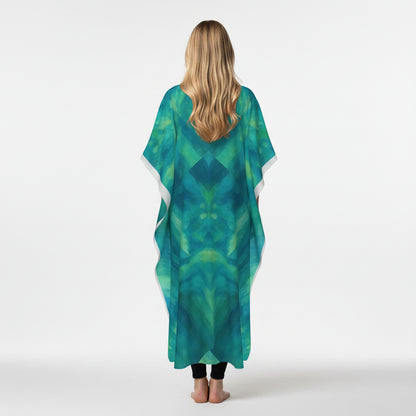 Caftan Turquoise Watercolors in Lightweight Organic Cotton Voile