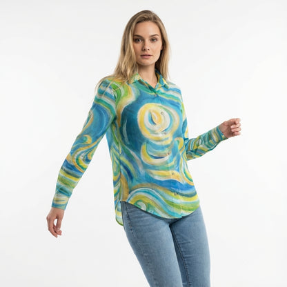 Women's Button Front Shirt Sea Swirls
