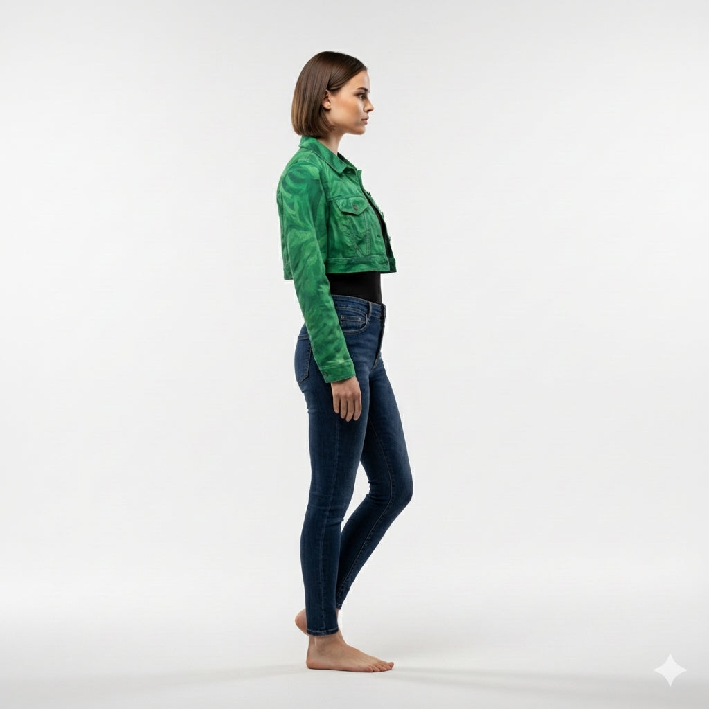 Cropped Jean Cotton Jacket Dark Green Noodles