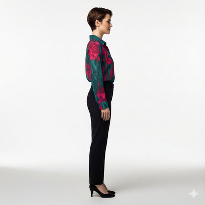 Button Front Shirt Pink Flowers