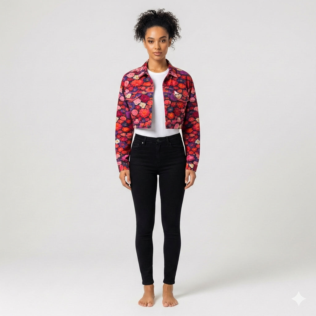 Cropped Jean Cotton Jacket Flower Bed