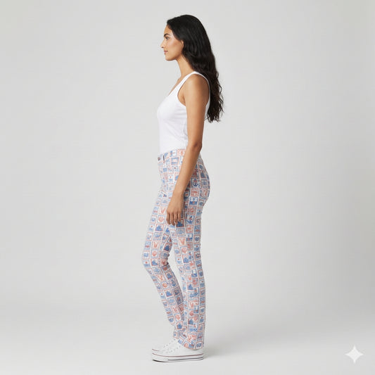 Slim Jeans in Nautical Print Heavyweight Stretch Denim
