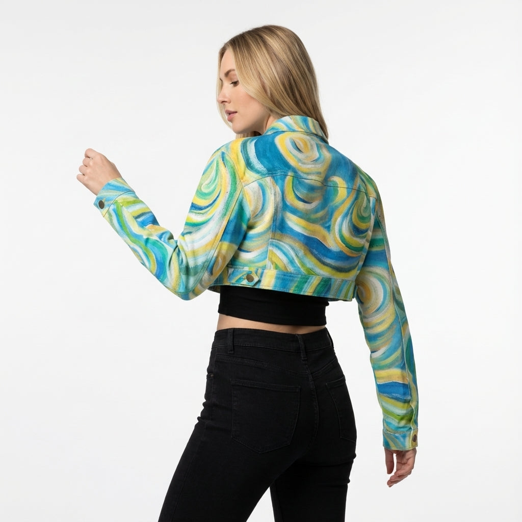 Cropped Jean Jacket Sea Swirls