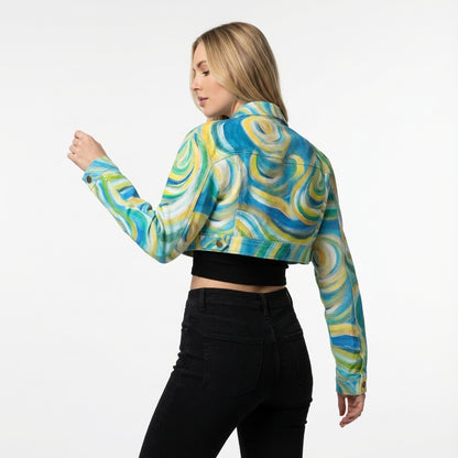 Cropped Jean Jacket Sea Swirls