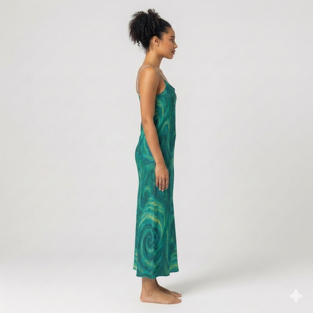 Bias Slip Dress Green Tornado