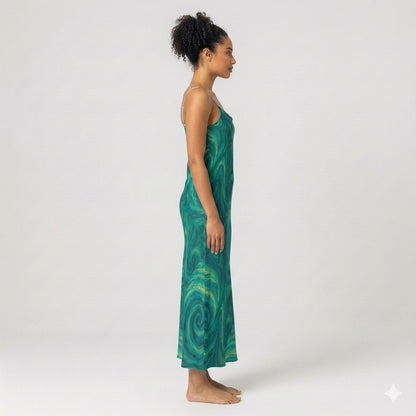 Bias Slip Dress Green Tornado