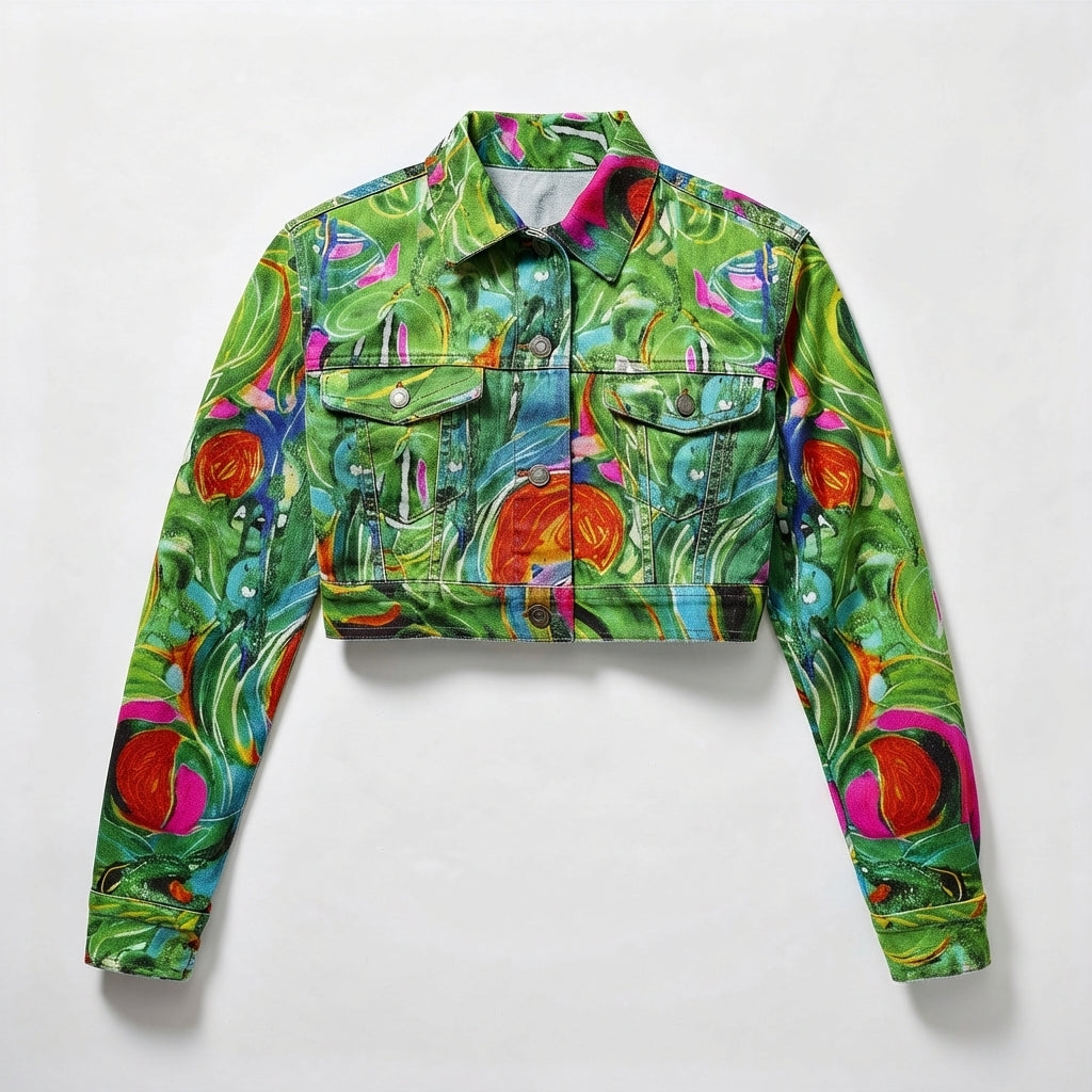 Cropped Jean Cotton Jacket Water Lilies 2